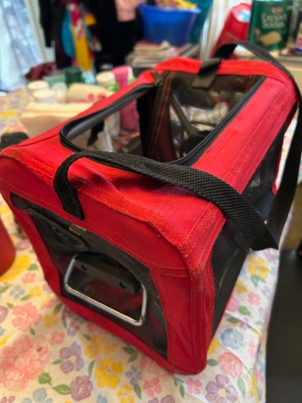 Durable Red Canvas Small Pet Carrier